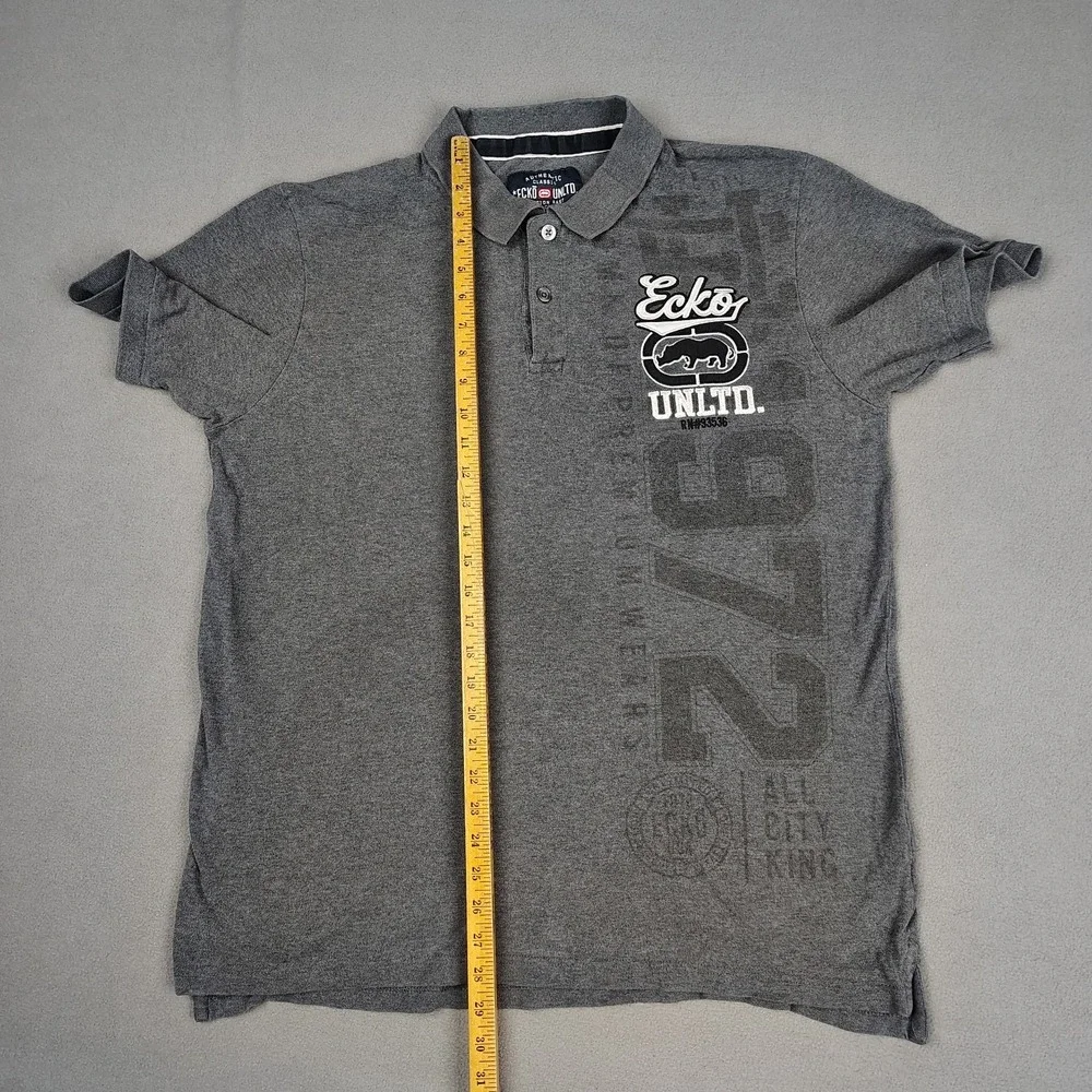 Y2K ECKO United Polo Shirt Men Large XL (23x29) Gray Stitched Logo 100% Cotton